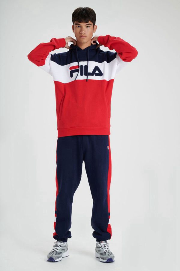 Blusa Moletom Capuz Fila Homem Azul Marinho/Branco/Vermelhas - Fila Rayton Fleece Portugal Online,PS